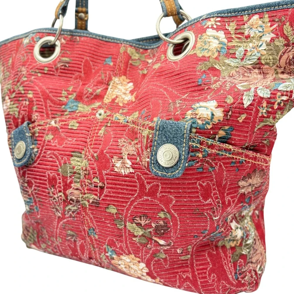 Levis Tote Bag Womens Red Floral Heritage Denim Trim Vintage Y2K‎ Aesthetic